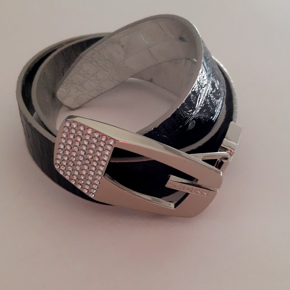 Guess Leather Silver and Black Belt